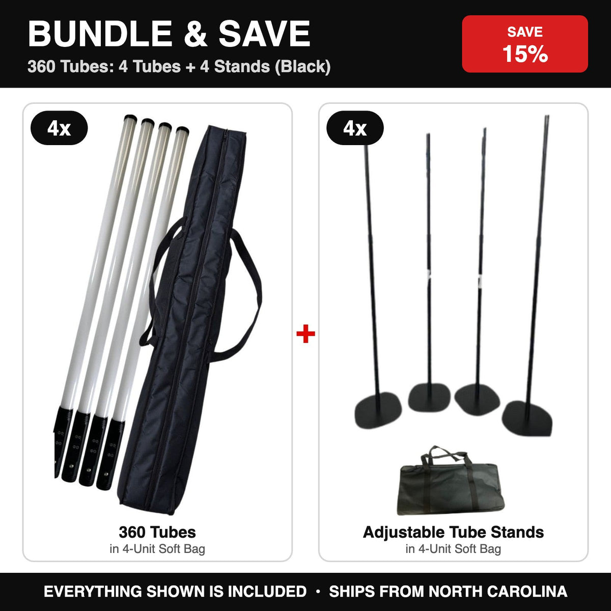 Bundle & Save - 4 Tubes + 4 Stands (Black)