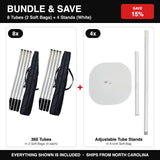 Bundle & Save - 8 Tubes (2 Soft Bags) + 4 Stands (White)