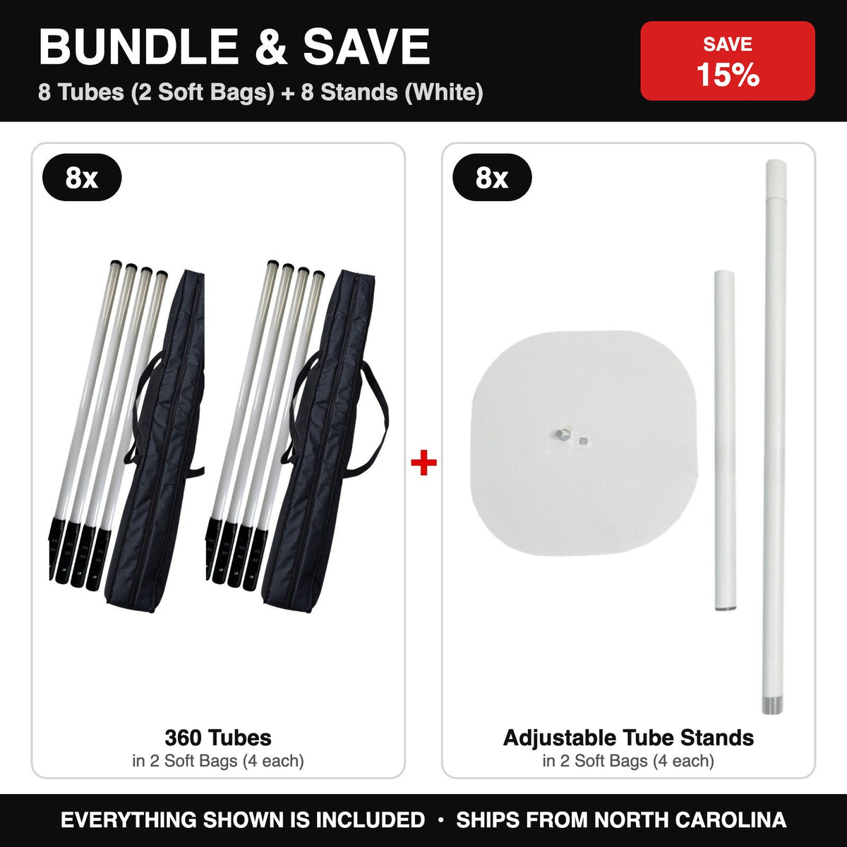 Bundle & Save - 8 Tubes (2 Soft Bags) + 8 Stands (White)