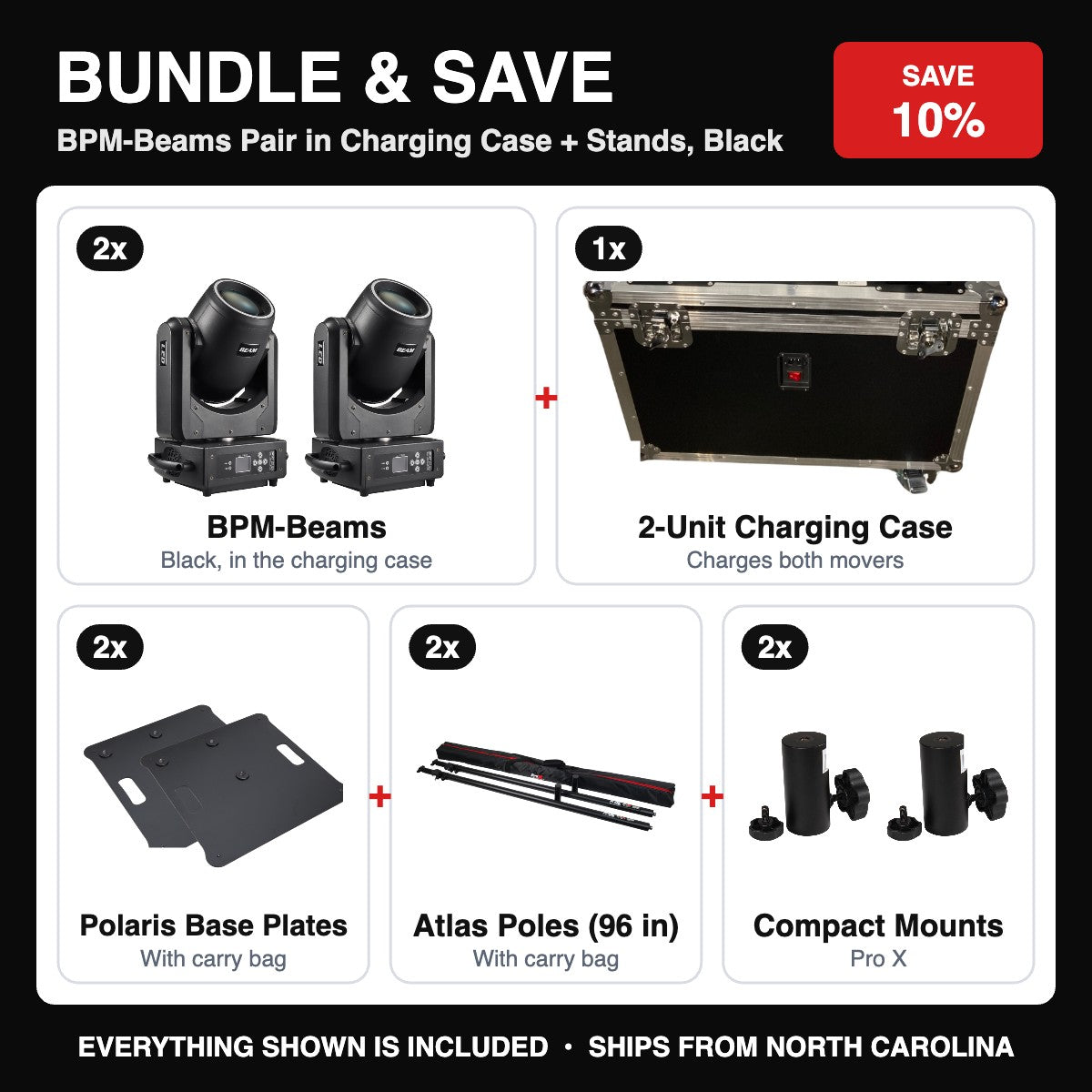 Bundle & Save - BPM-Beams Pair in Charging Case + Stands, Black
