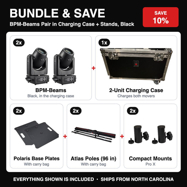 Bundle & Save - BPM-Beams Pair in Charging Case + Stands, Black