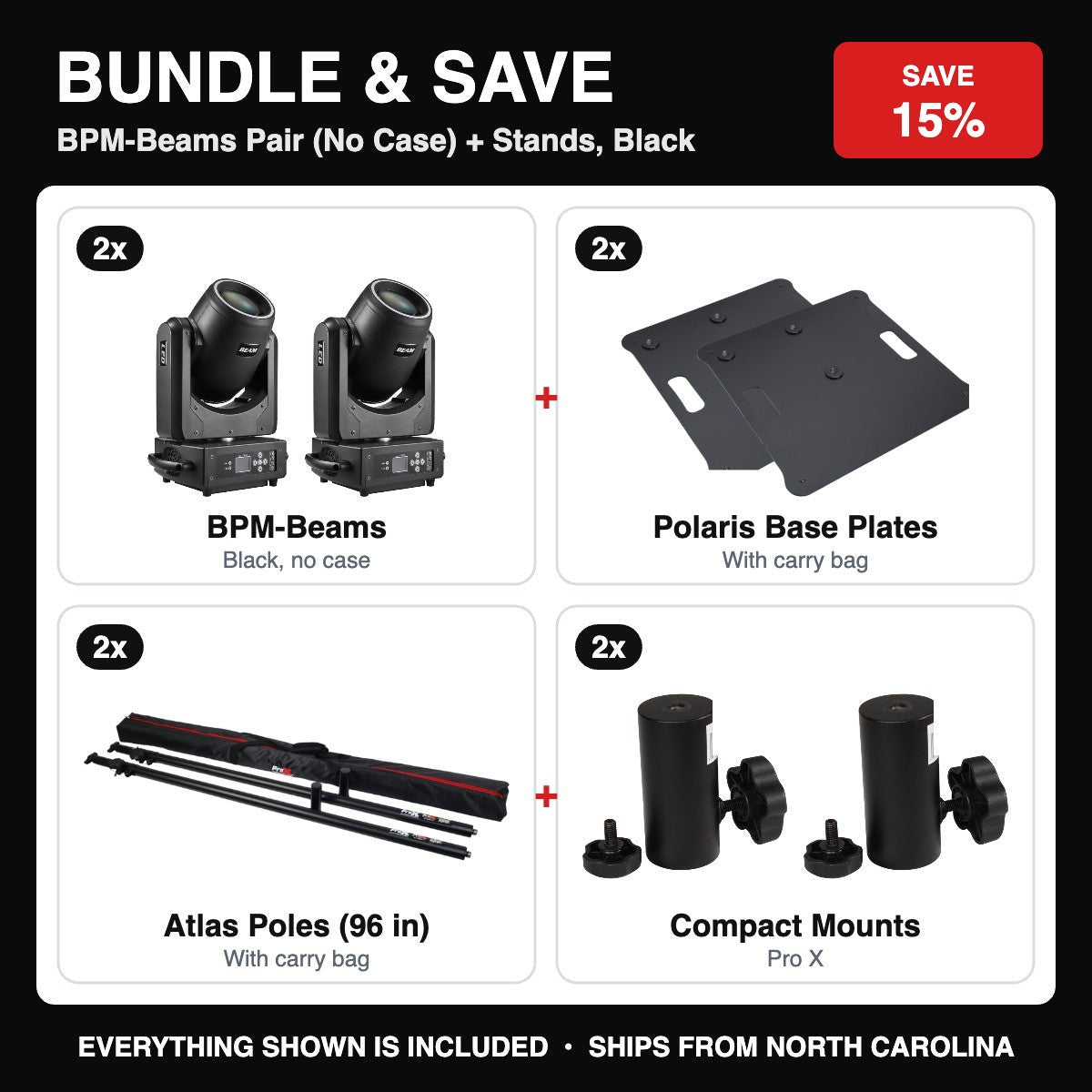 Bundle & Save - BPM-Beams Pair (No Case) + Stands, Black
