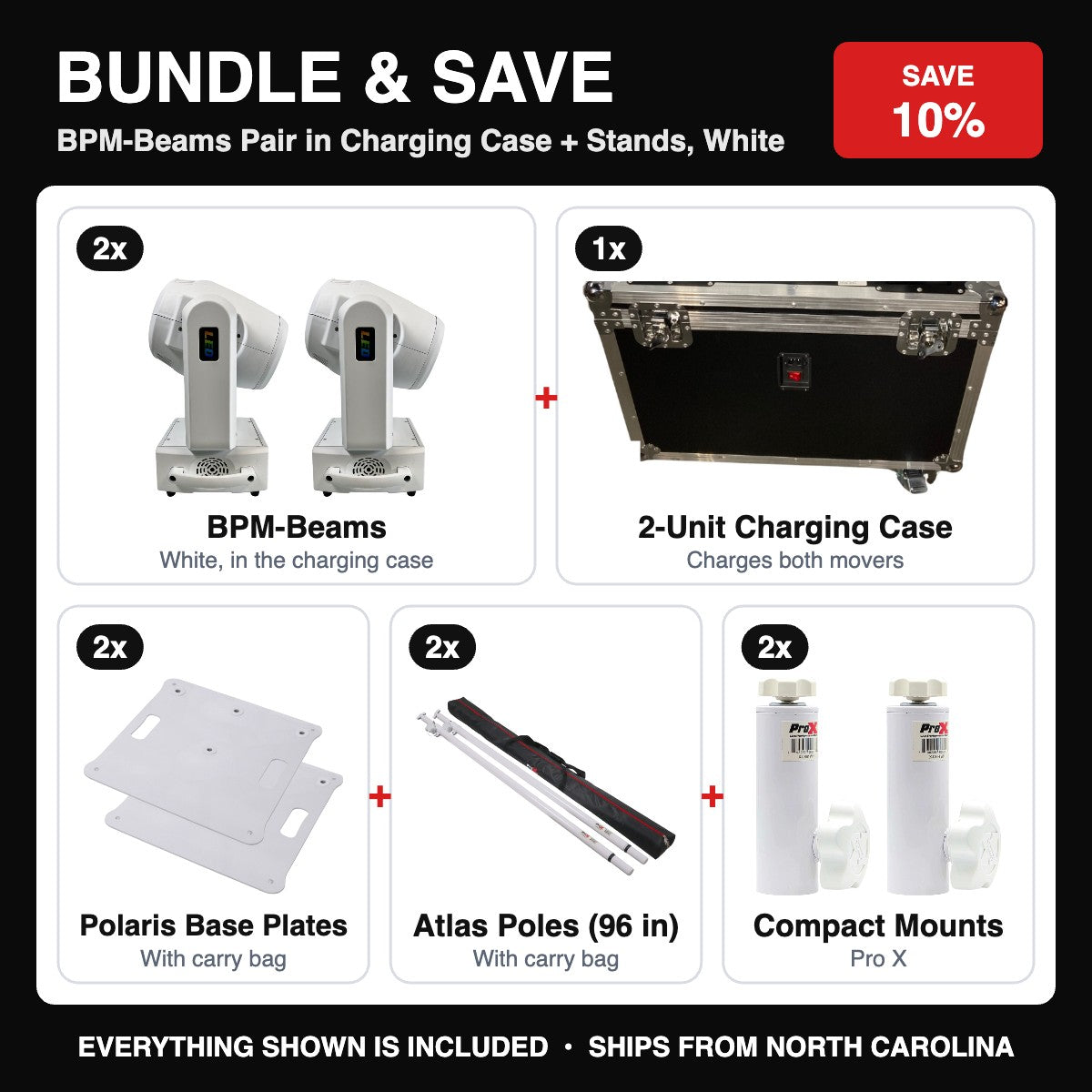 Bundle & Save - BPM-Beams Pair in Charging Case + Stands, White