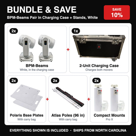 Bundle & Save - BPM-Beams Pair in Charging Case + Stands, White