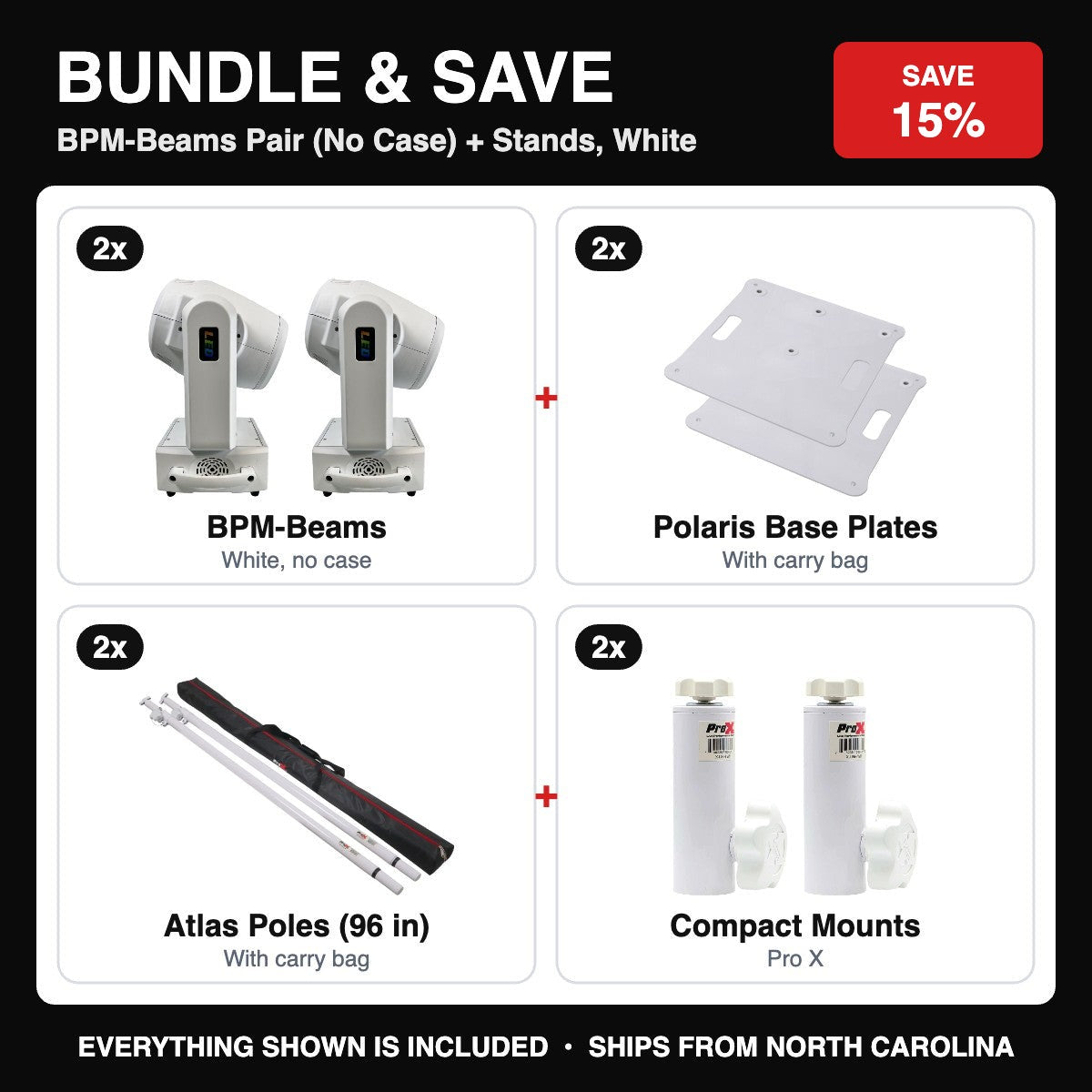 Bundle & Save - BPM-Beams Pair (No Case) + Stands, White