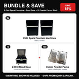 Bundle & Save - 2 Cold Spark Fountains + Road Case + 10 Powder Packs, Black