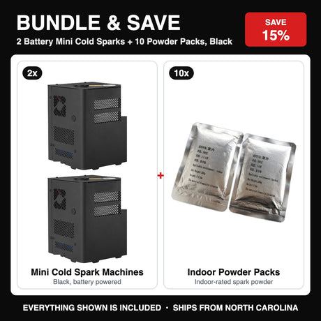 Mini Cold Spark Bundle: 2 battery Mini Cold Sparks plus 10 powder packs, black