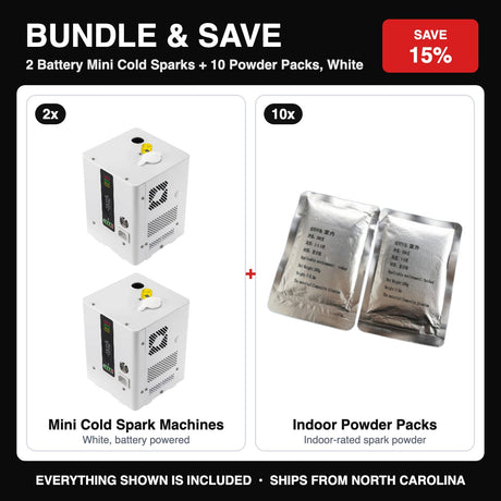 Mini Cold Spark Bundle: 2 battery Mini Cold Sparks plus 10 powder packs, white