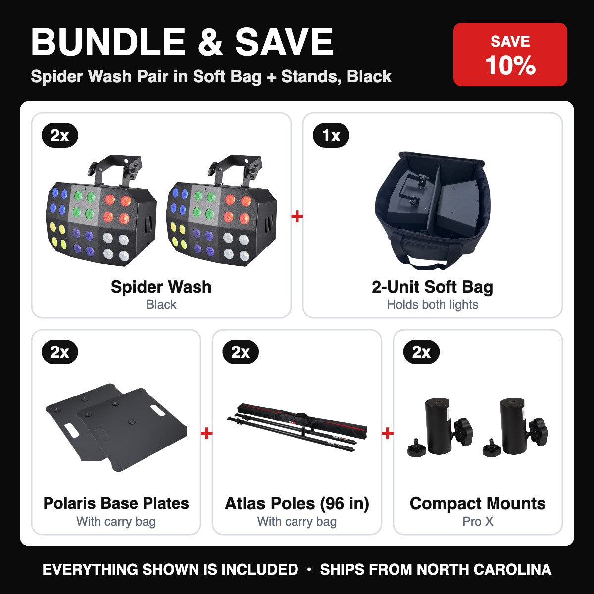 Bundle & Save - Spider Wash Pair in Soft Bag + Stands, Black
