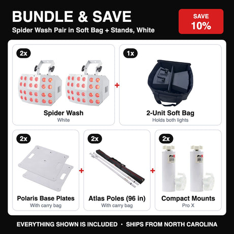 Bundle & Save - Spider Wash Pair in Soft Bag + Stands, White