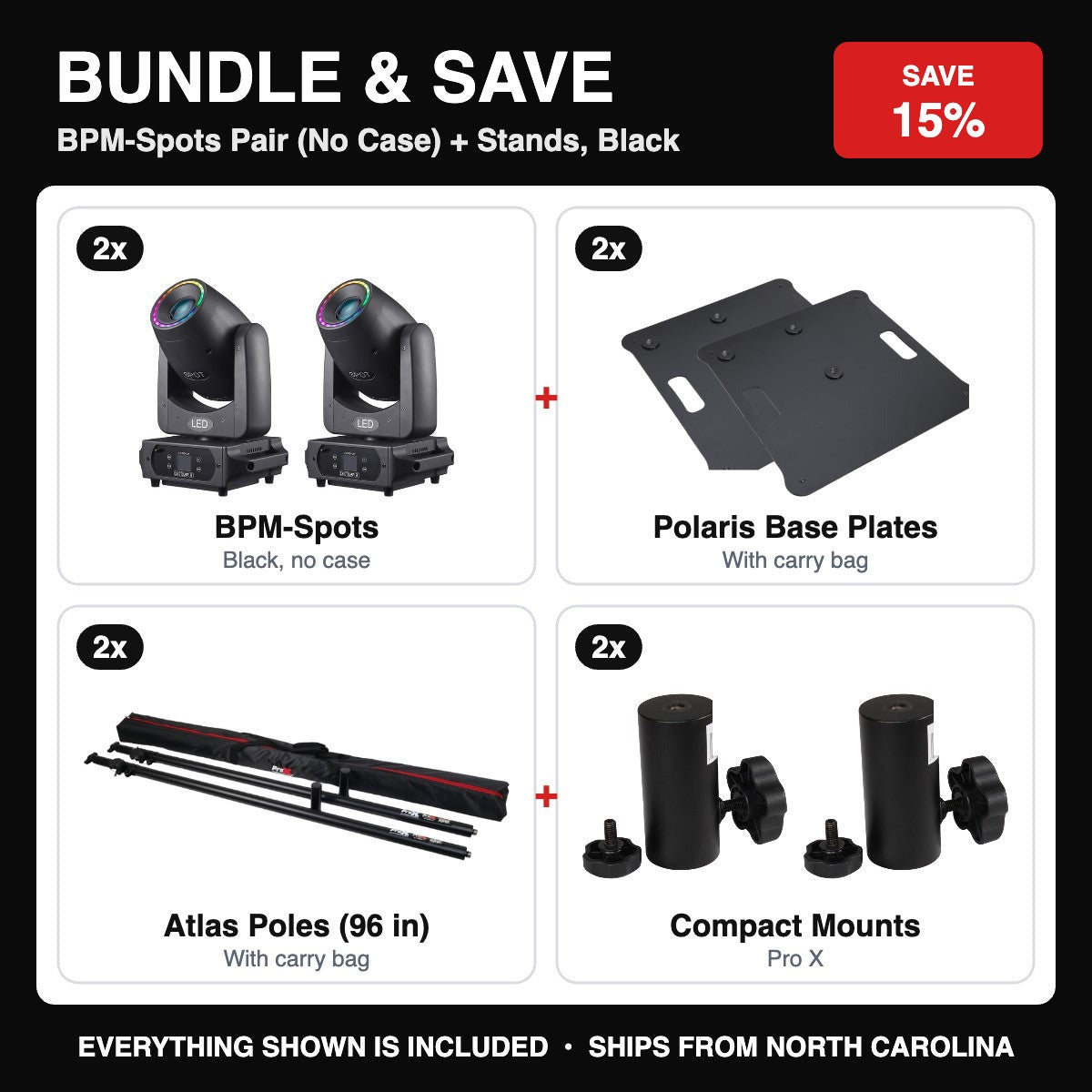 Bundle & Save - BPM-Spots Pair (No Case) + Stands, Black