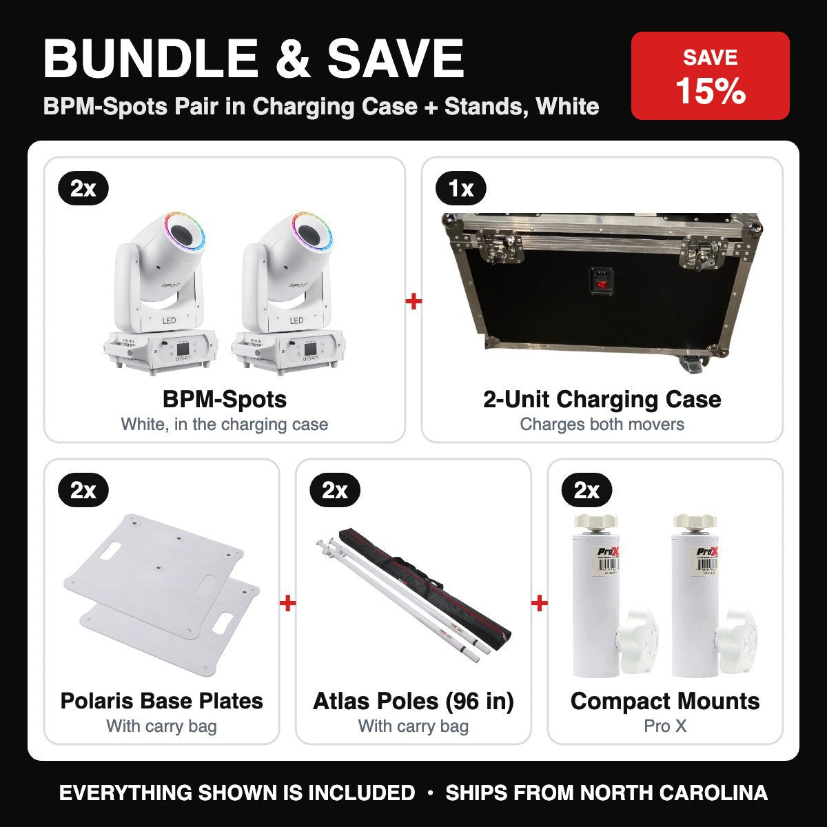 Bundle & Save - BPM-Spots Pair in Charging Case + Stands, White