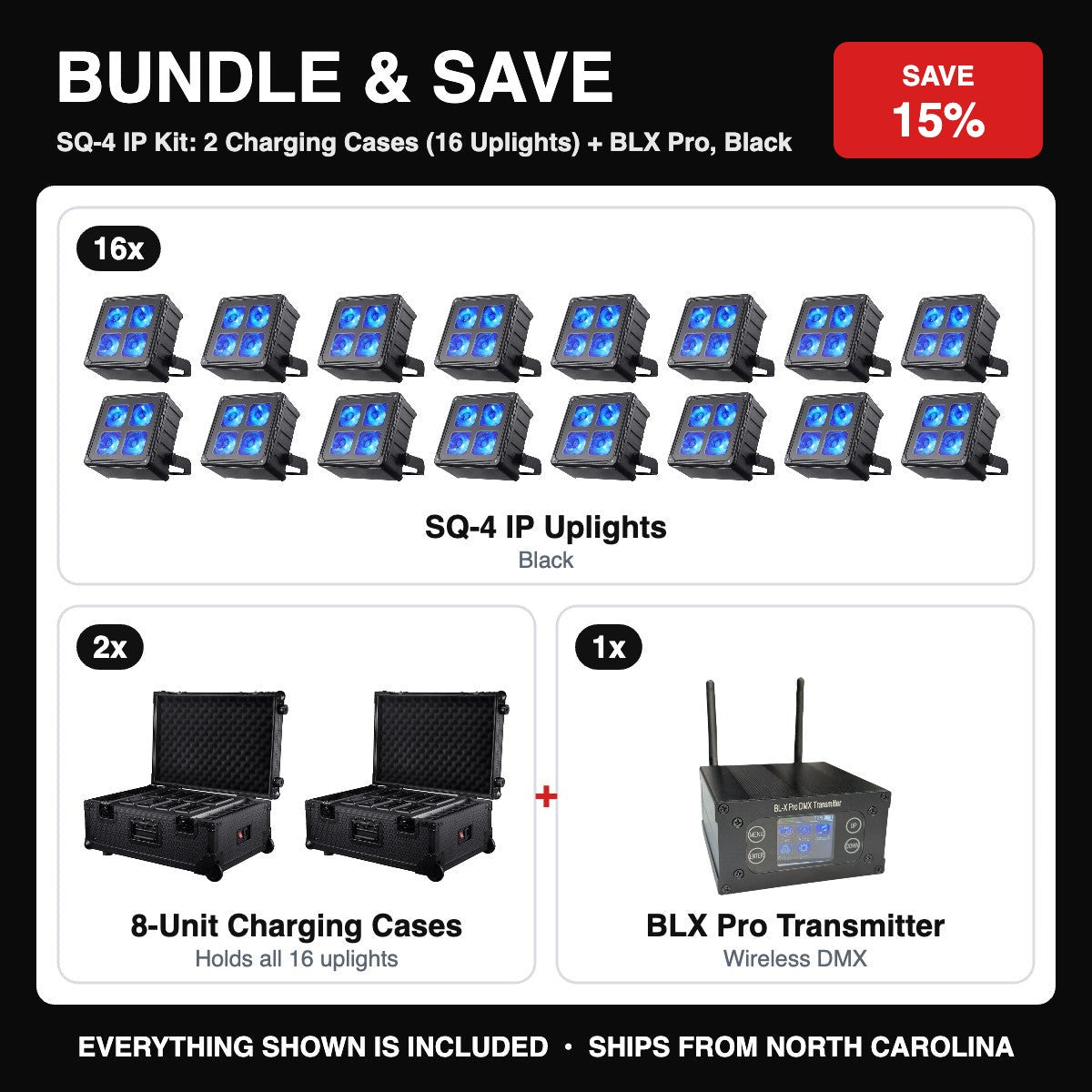 Bundle & Save - SQ-4 IP Kit: 2 Charging Cases (16 Uplights) + BLX Pro, Black