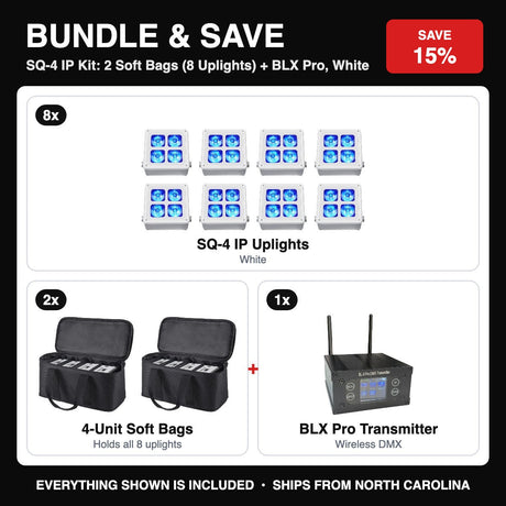 Bundle & Save - SQ-4 IP Kit: 2 Soft Bags (8 Uplights) + BLX Pro, White