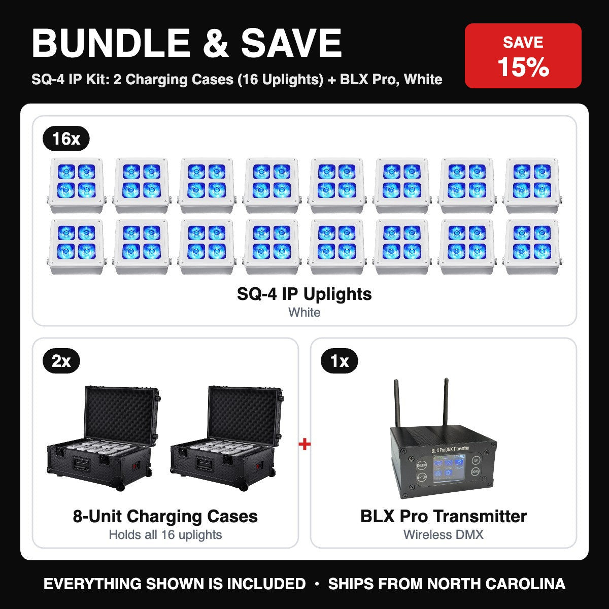 Bundle & Save - SQ-4 IP Kit: 2 Charging Cases (16 Uplights) + BLX Pro, White