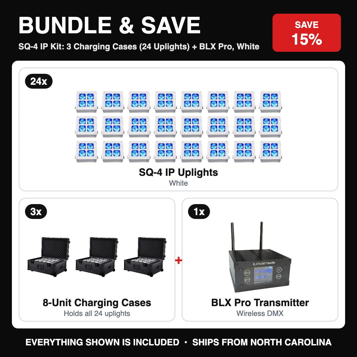 Bundle & Save - SQ-4 IP Kit: 3 Charging Cases (24 Uplights) + BLX Pro, White