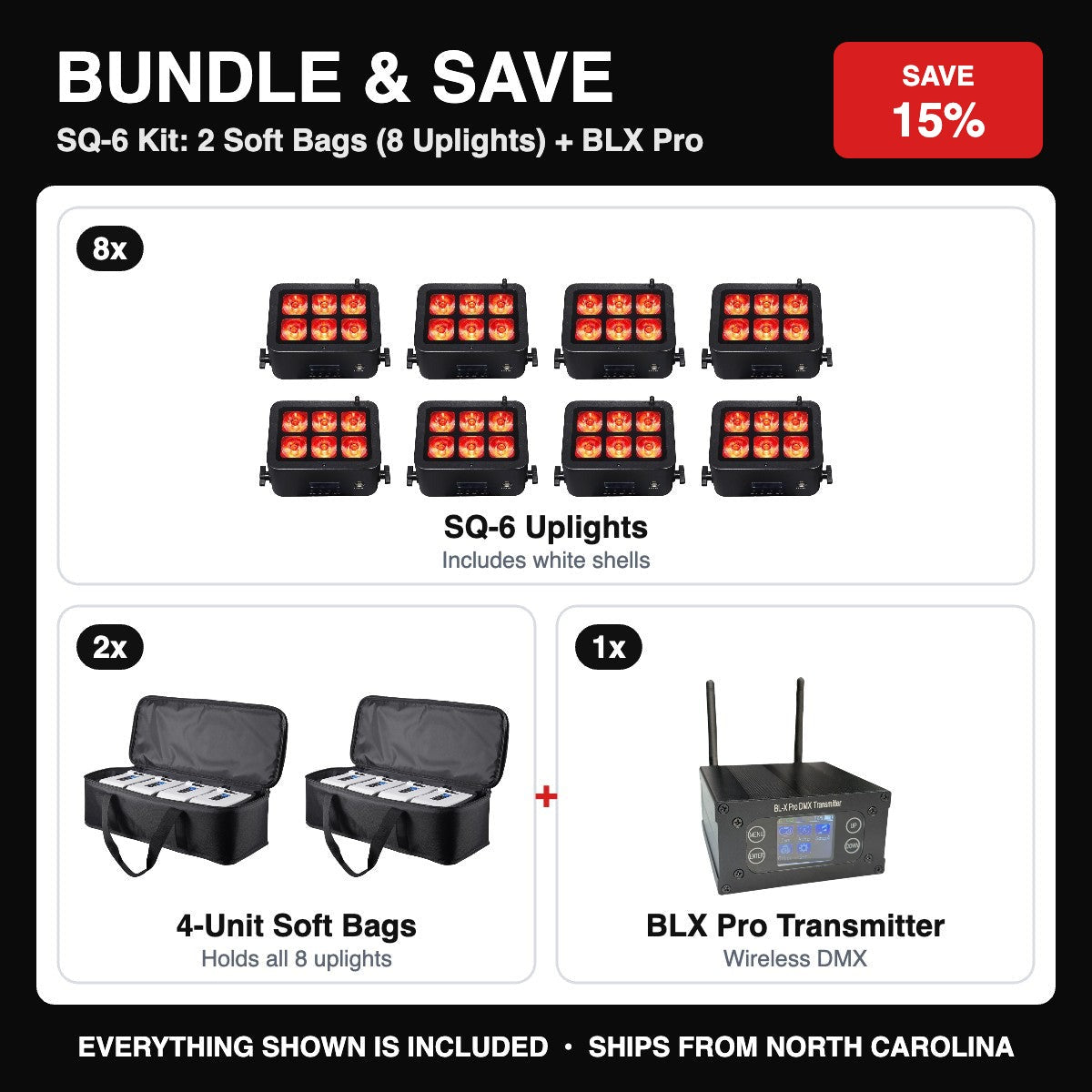Bundle & Save - SQ-6 Kit: 2 Soft Bags (8 Uplights) + BLX Pro