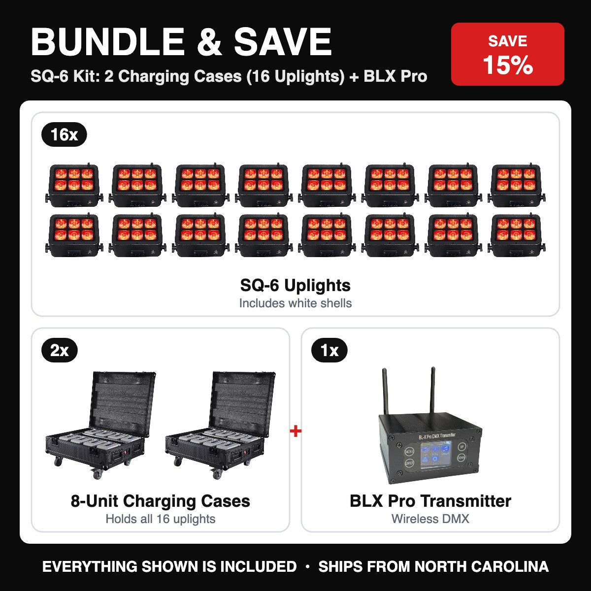 Bundle & Save - SQ-6 Kit: 2 Charging Cases (16 Uplights) + BLX Pro