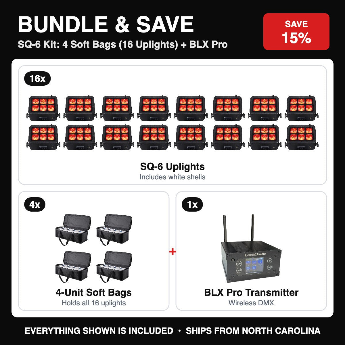 Bundle & Save - SQ-6 Kit: 4 Soft Bags (16 Uplights) + BLX Pro