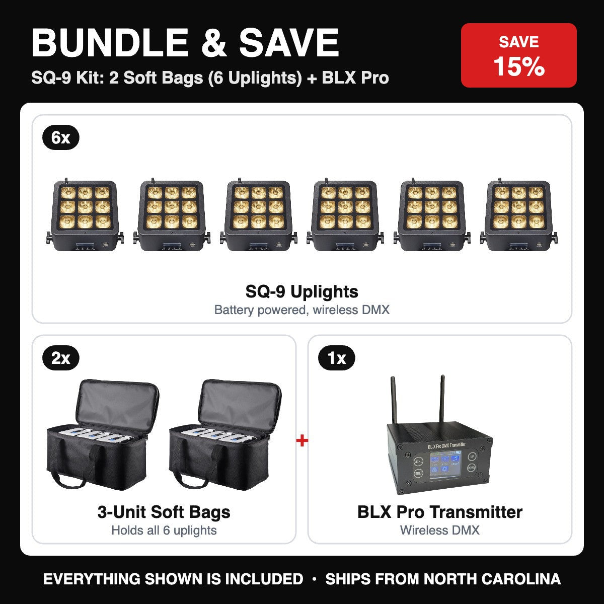 Bundle & Save - SQ-9 Kit: 2 Soft Bags (6 Uplights) + BLX Pro