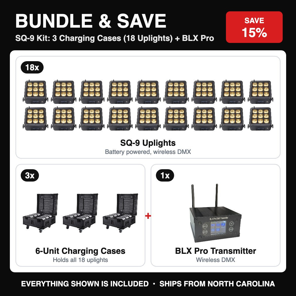 Bundle & Save - SQ-9 Kit: 3 Charging Cases (18 Uplights) + BLX Pro